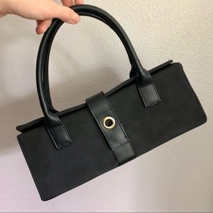 90s/00s Estée Lauder Black Shoulder Bag with Gold Magnetic Clasp Closure